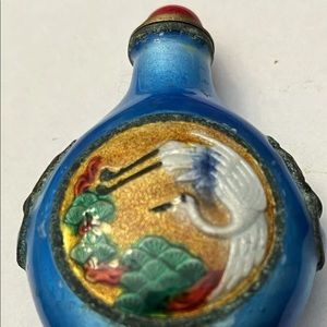 Snuff Bottle Swan & Lions Head, Red Top with the Dabber Blue,Gold & Red …